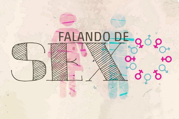 uma imagem com dois desenhos caracterizando um homem e uma mulher escrito falando de sexo . Para falar do sexo positivo