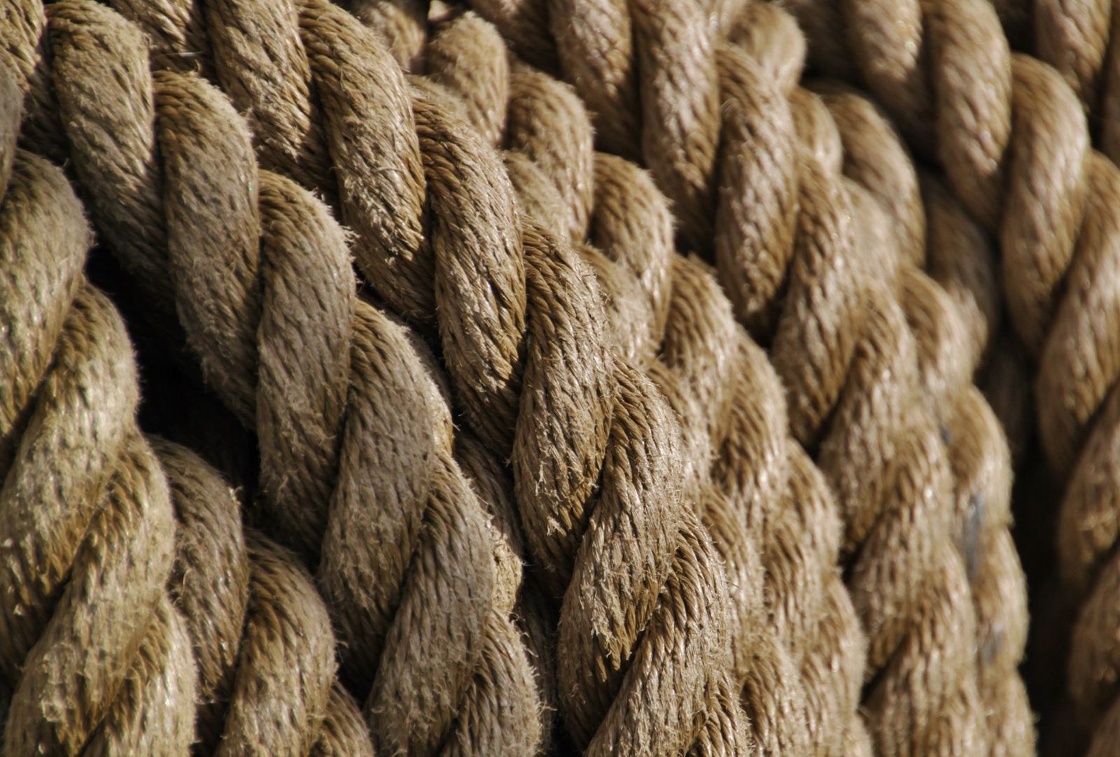 Visão detalhada de cordas entrelaçadas mostrando textura e fibras naturais